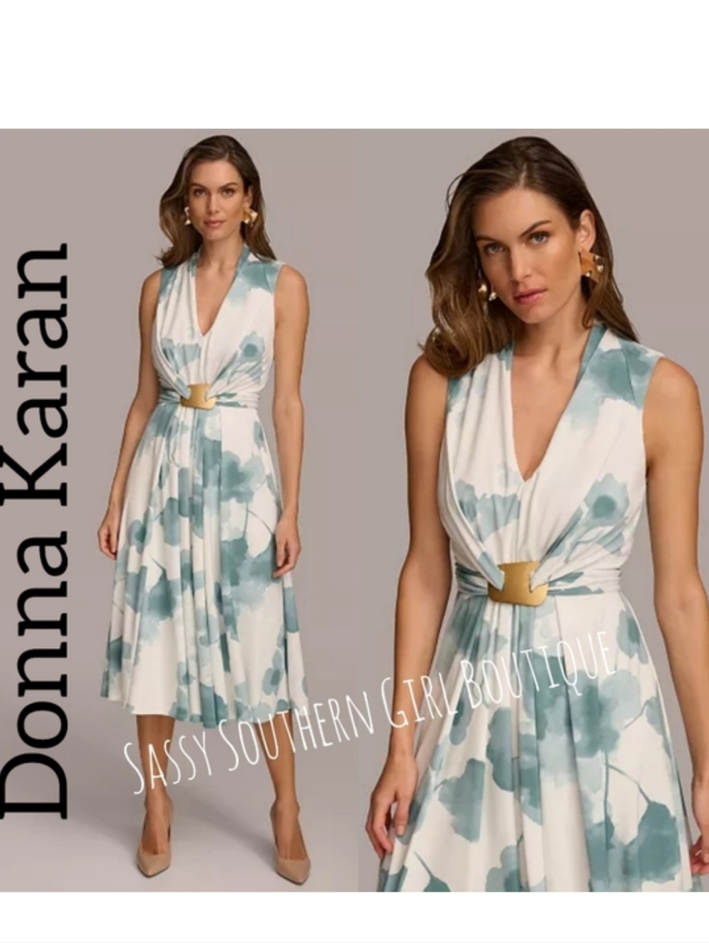 🆕⭐Donna Karan Black Label white watercolor midi dress